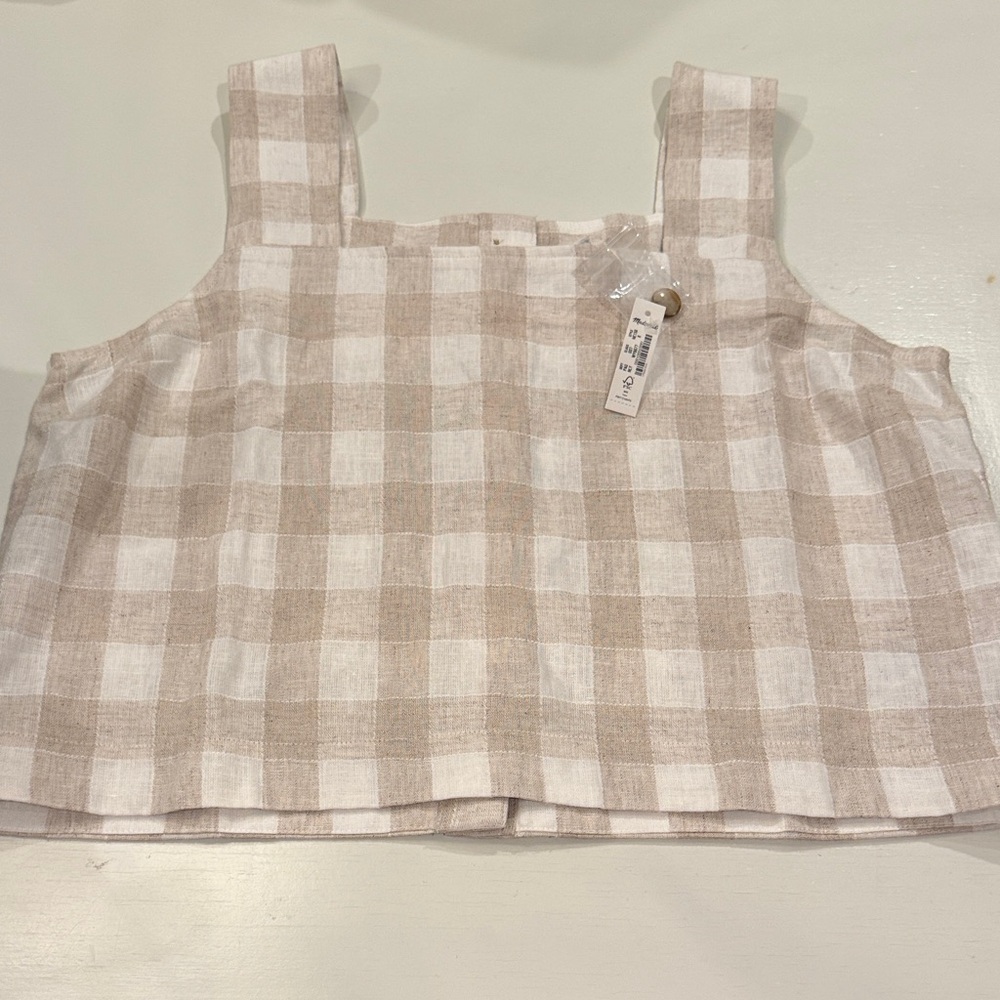 NWT Madewell Tan and White Plaid Linen Tank Top